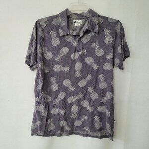 Trunks Polo Shirt Mens M Blue Grey Pinapple Print Cotton/Modal Beach‎ Surf Luau